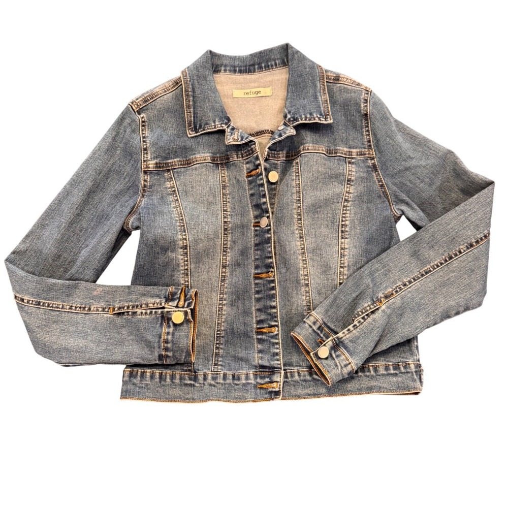 Romantic Floral Embroidered Western Cottagecore Denim Jean Jacket Stretch Sz M - Picture 6 of 13
